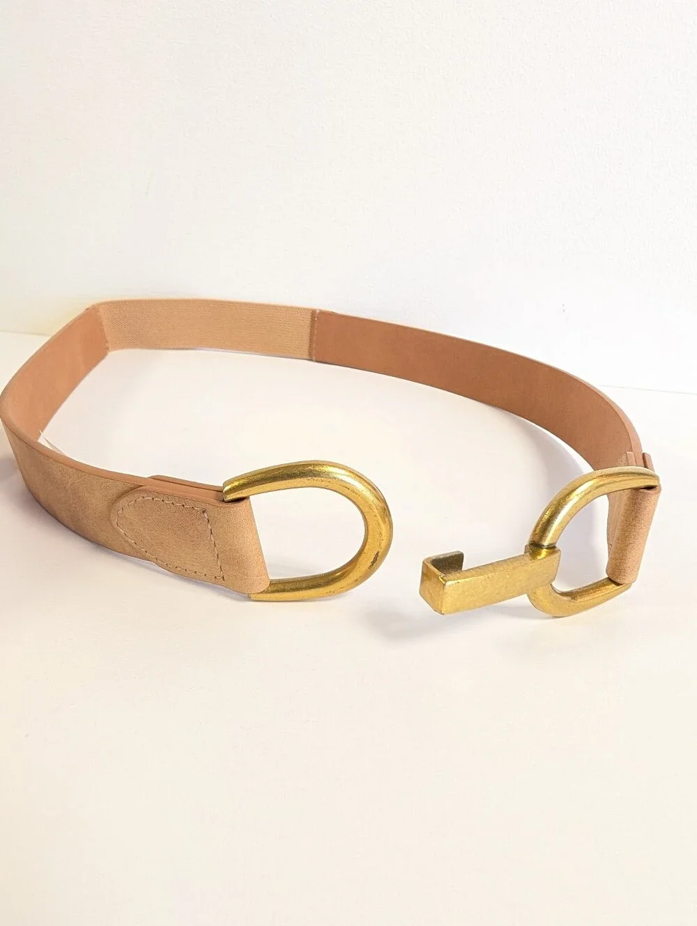 Kohl's Tan Leather Belt with Brass D-Ring Hardware S/M